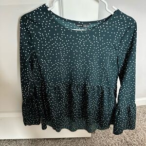 NWOT SHEIN Dark Green Polka Dot Long Sleeve Top